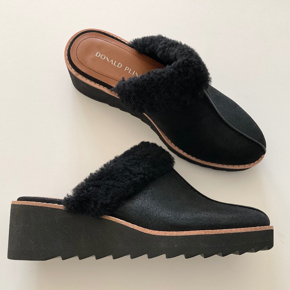 DONALD PLINER Ulli Clog Platform Black Suede /Shearling Cuff Size 8 NEW